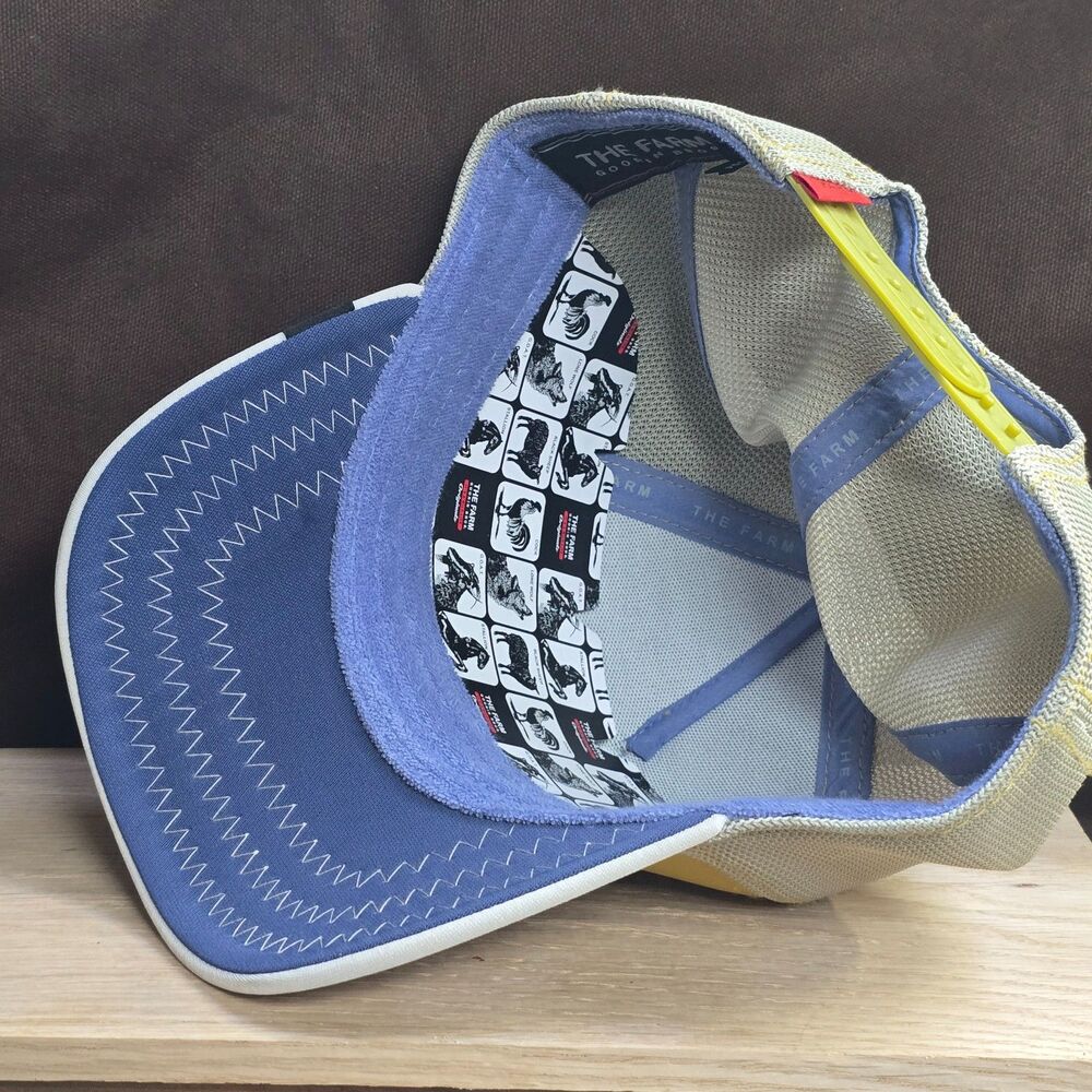 Goorin Bros Sleepy Pug Dog Trucker Hat Yellow Blue Mesh Snapback Open Vault - Picture 5 of 7